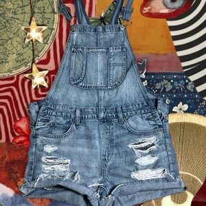 American Eagle denim overall shorts Small boho country festival